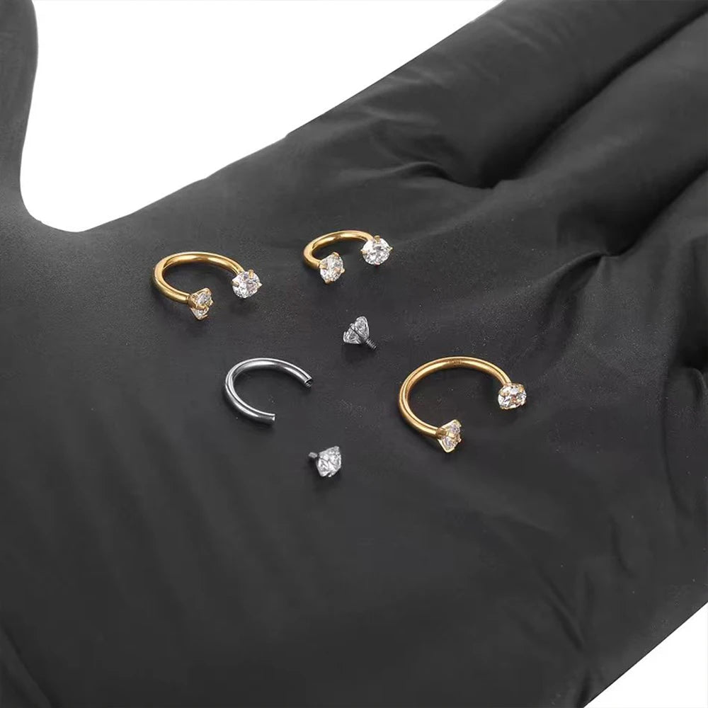 10Pcs ASTM F136 Titanium Horseshoe Piercing Intemal Thread Nose Ring U Shape Hoop Ear Septum Helix Lip Tragus Piercing Jewelry