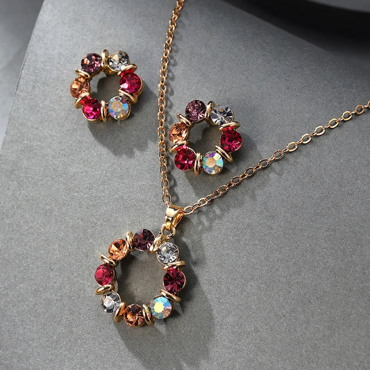 Multicolor Zircon Jewelry Set Elegant Necklace and Earrings for Women Minimalist Luxury Gifts Set with Sparkling Gemstones