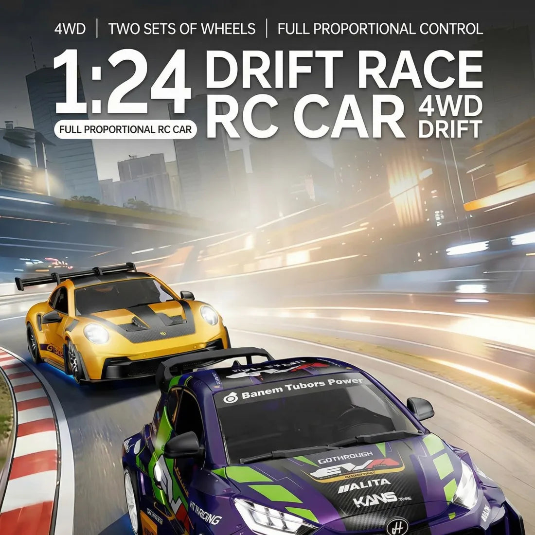 D24 1:24 RC Drift Car 4WD Proportional High Speed Racing Vehicle with ESP Gyro Underglow LED Dual Tires Remote Control Sport Car
