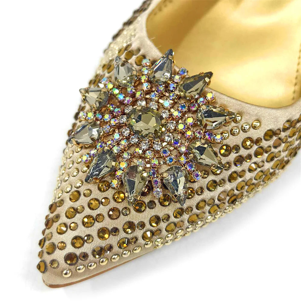 2024 New Designer Specials Italian Women Heels Shoes and Bag Set Royal Purple Color Comfortable With Rhinestone for Party