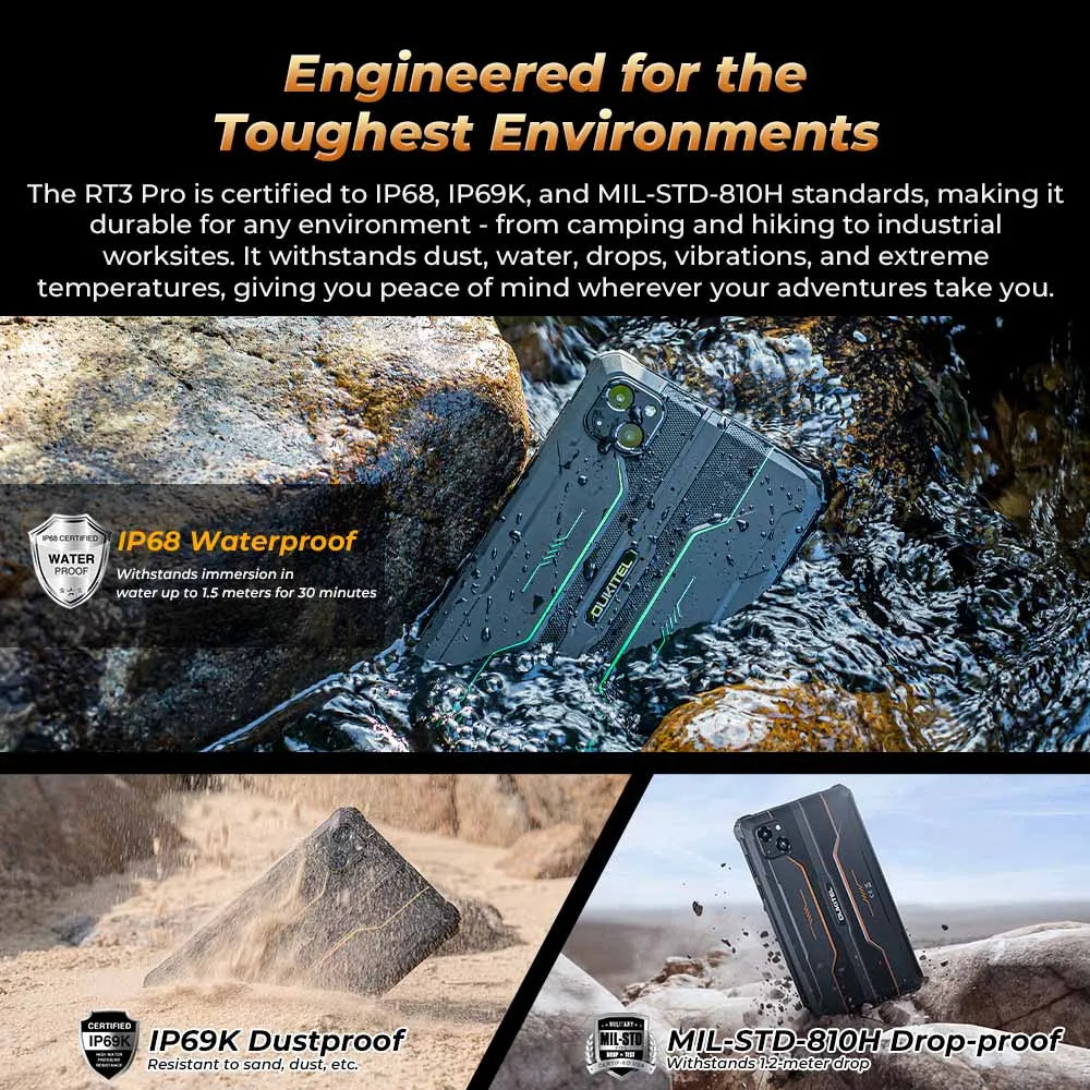 NEW OUKITEL RT3 PRO 4G Rugged Tablet 8 Inch HD Display 16(4+12)GB +128GB Waterproof Tablet Pad 5150mAh Android 14.0 Tablet PC