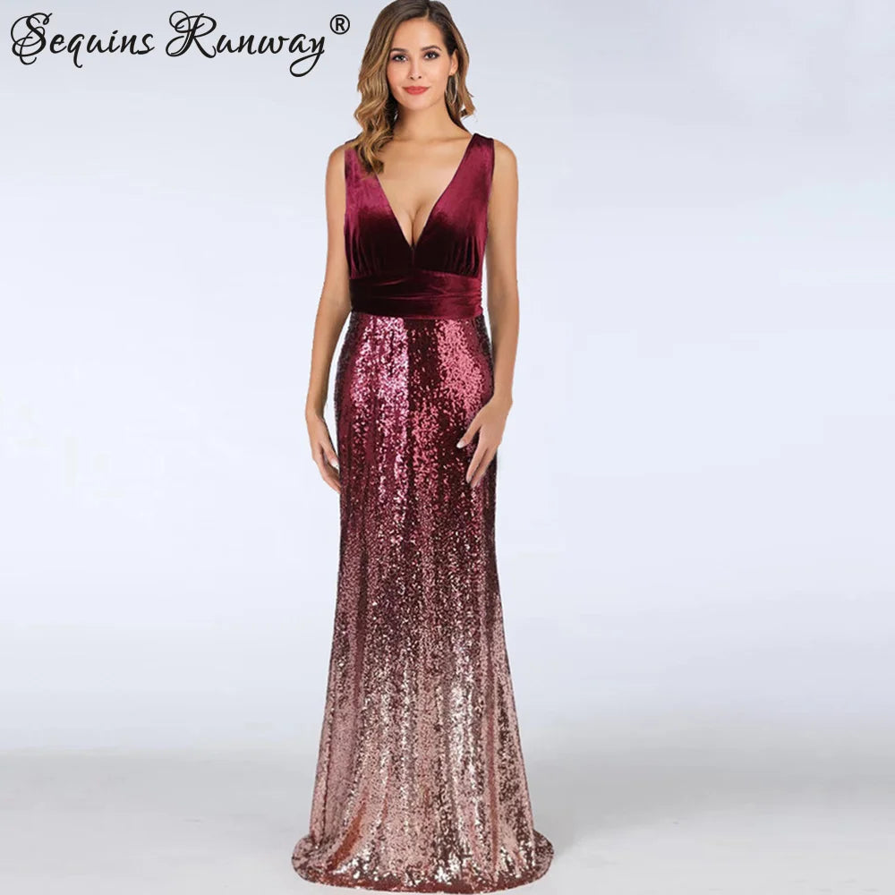 Sexy vintage Maxi Sequin cocktail Dress bridesmaid Prom Dresses for Women Casual Party Long sleeve club Bodycon Dress vestidos