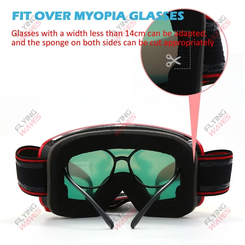 NEW Double Lens Full Ski Goggles OTG Snowboard Eyewear Adults Snow Glasses REVO Coating Anti-Fog Snow Blindness Protection