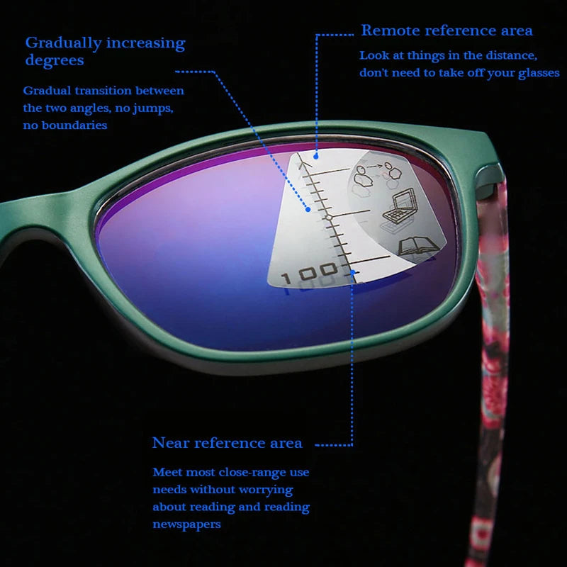 Progressive Multifocal Reading Glasses Women Anti Blue Light Presbyopia Eyeglasses Computer Eyewear Look Near Far +1.0 To +4.0