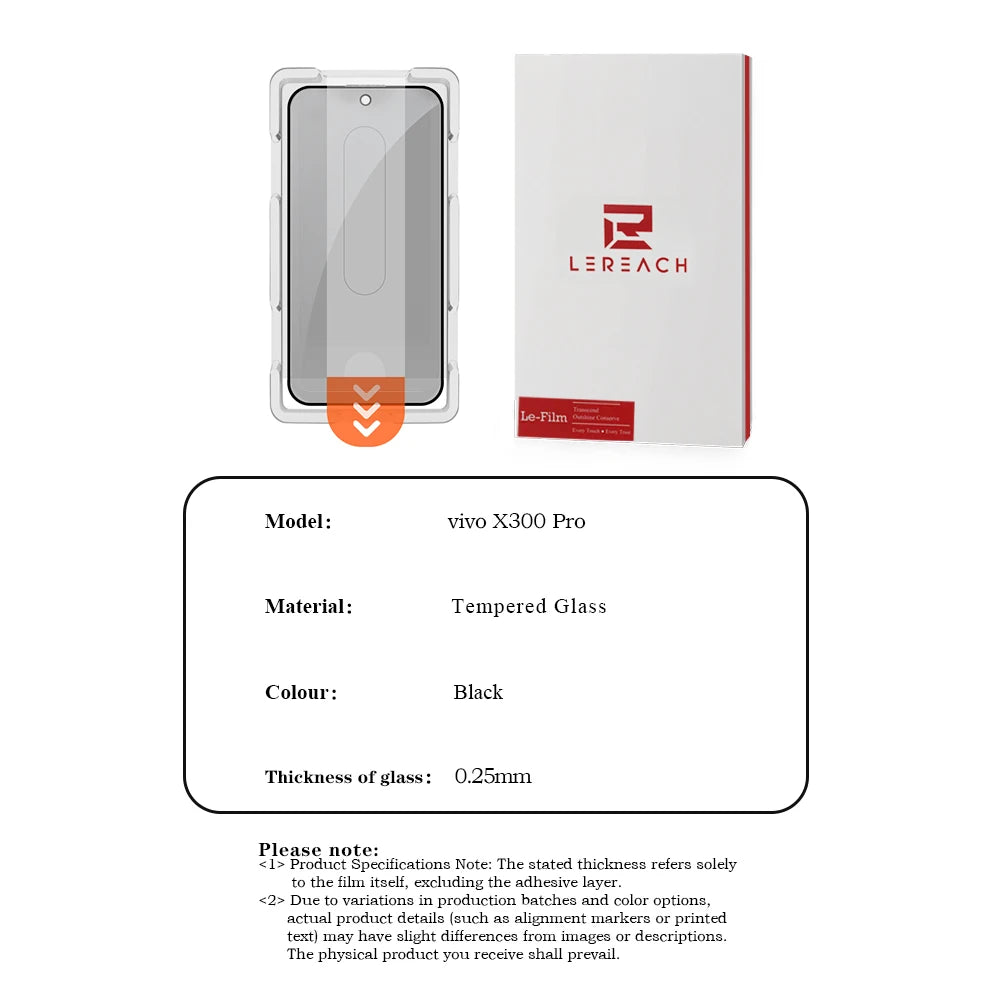 Lereach for vivo X300 Pro vivo x300 Anti-Spy Screen Protector Dust-Free Box Auto-Alignment Full Coverage Tempered Glass Film