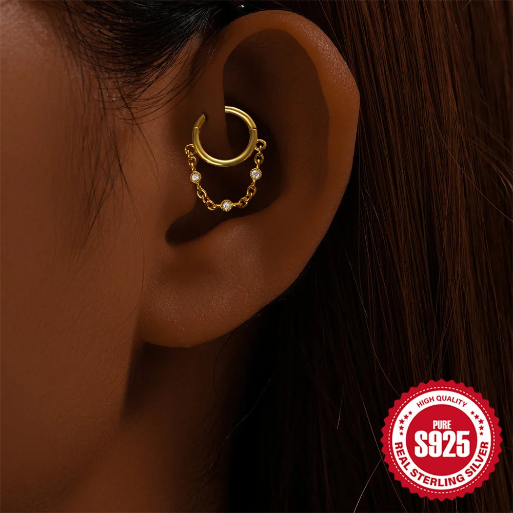CANNER 925 Sterling Silver Simple Tassel Circle Piercing Hoop Earrings For Women's 18k Gold Ins Earrings Fine Jewelry Party Gift