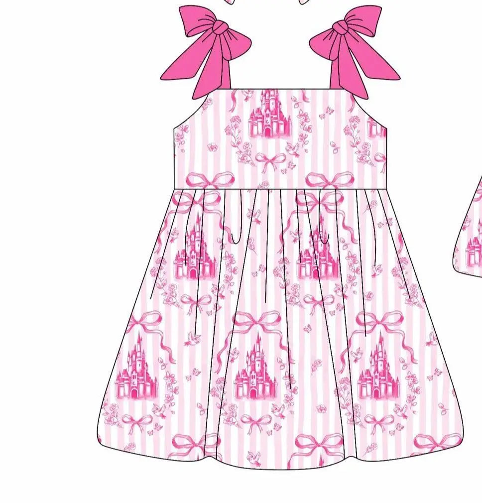 New boutique children's suit suspender bow castle bow vertical print shorts plaid girl suit baby jumpsuit dress 3-piece set