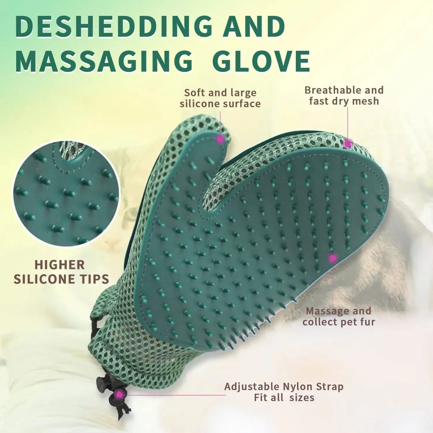 2 In 1 Cat Hair Glove & Pet Fur Remover Glove, Dog Grooming Glove Brush For Shedding, Pet Hair Remover Mitt For Cleaner