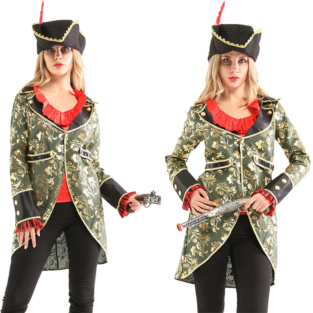 Halloween Theme Women Fancy Dress ，Parent-child Role Playing Cosplay Costumes,Female Pirates Captain of the Caribbean