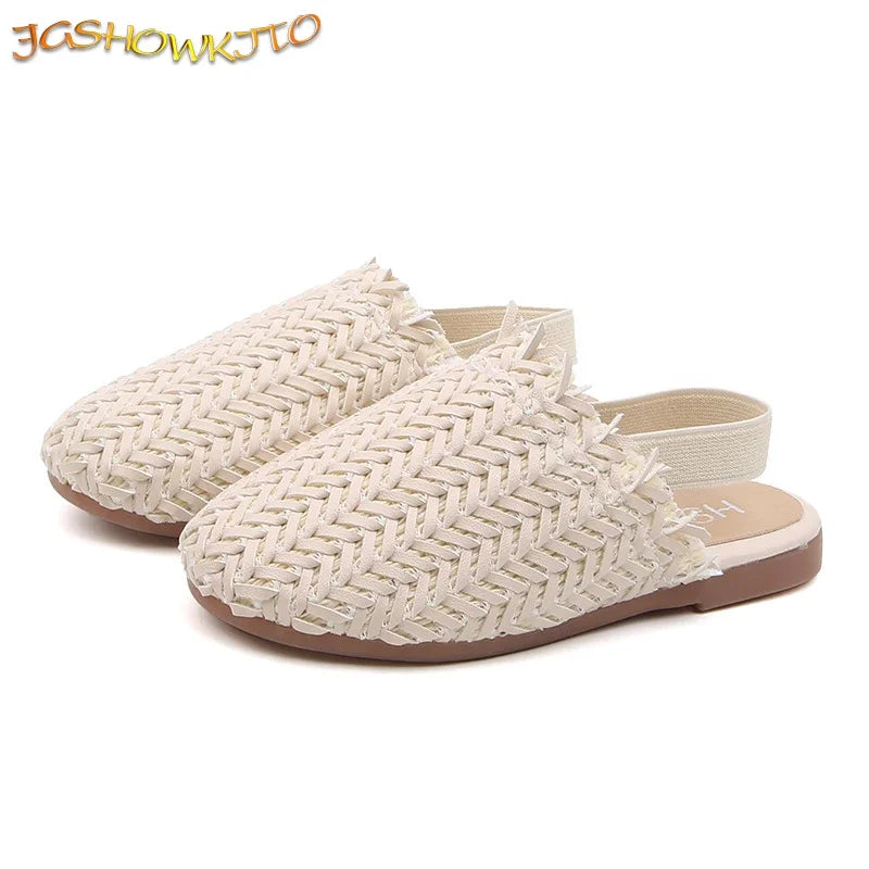 Girls Summer Shoes Weave Knitted Design Children Flat Shoes Kids Summer Sandals Princess Sweet Soft Fashion 2 in 1 Slippers Cute