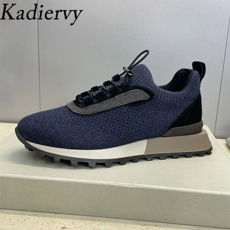 Casual Sneakers Women Round Toe Patchwork Outdoors Running Shoes Cosy Walking Shoes String Bead Lace Up Flat Sports Shoes Woman