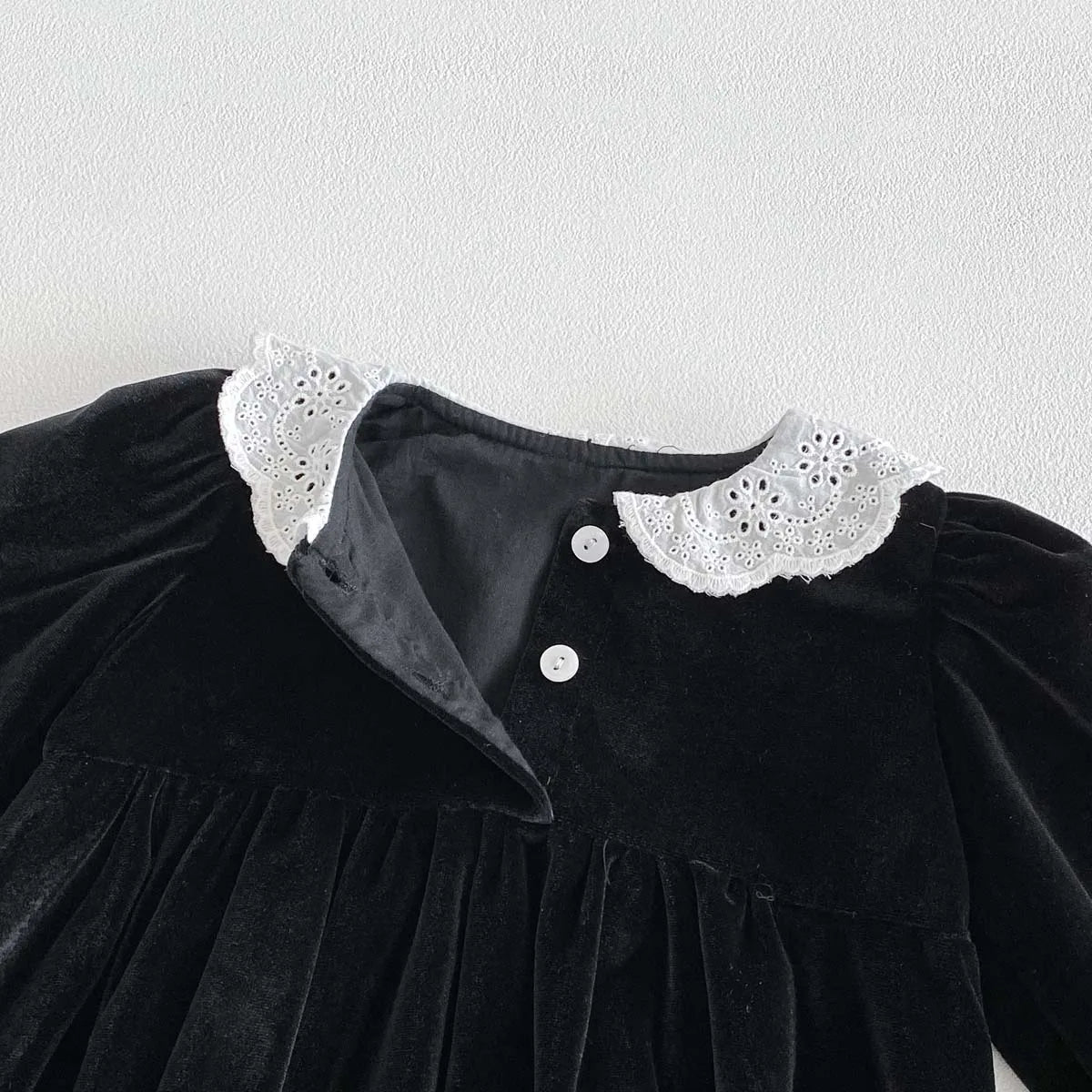 Spring and Autumn Baby Girl Black Lace Crew Neck Jumpsuit, Baby Girl Autumn Long Sleeve Dress Jumpsuit, Very Suitable for Going Out