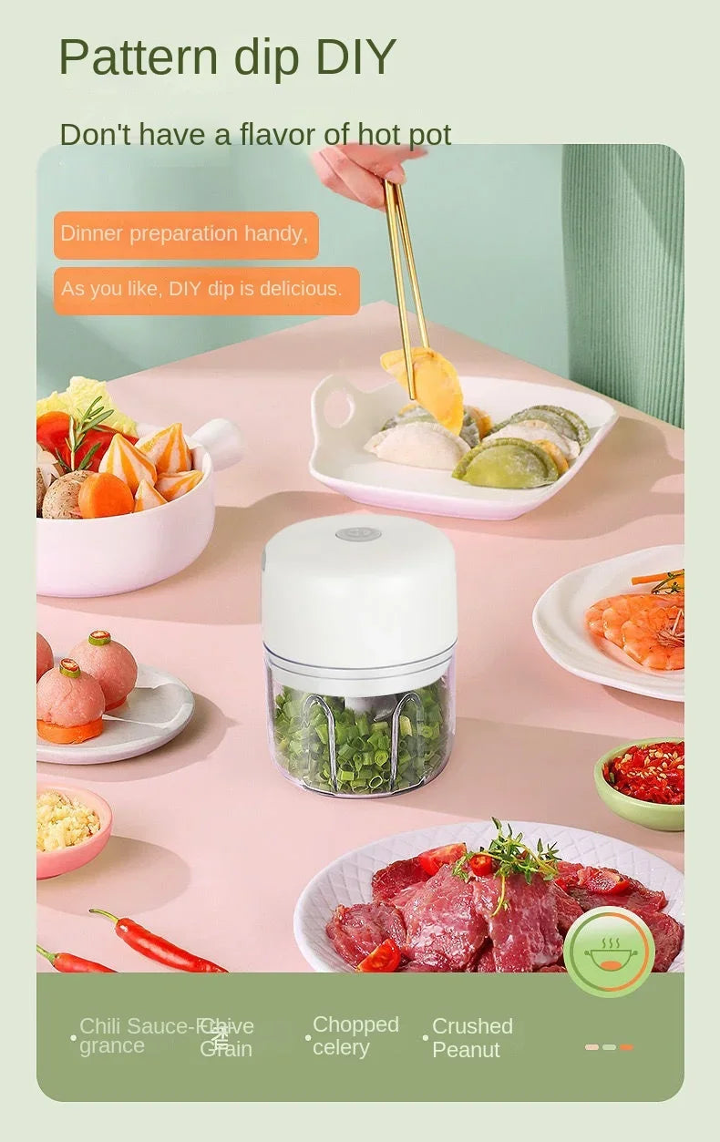 Multifunctional Electric Garlic Chopper 100/250mL Portable Vegetable Grinder Onion Mixer Mashing Machine for Kitchen