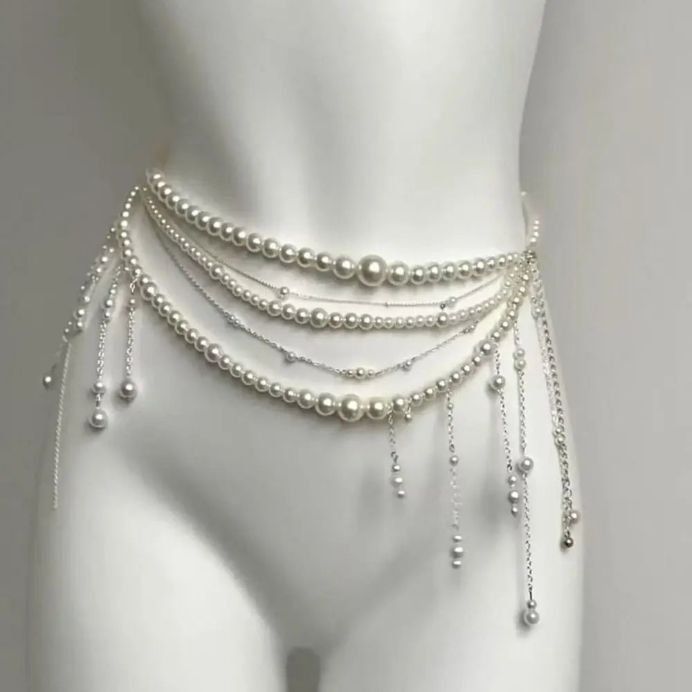 Fashion Elegant Pearl Waist Chains Versatile Waist Accessory Floral Belly Chain Boho Body Jewelry Women