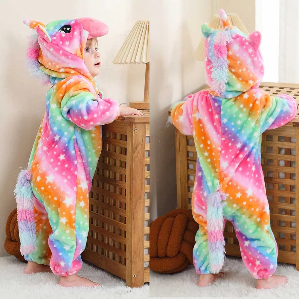 Autumn Winter Cartoon Style Winter Long Sleeve Baby Boys Girls Rompers Toddler Kids Playsuit Jumpsuits Baby Clothes Child Onesie
