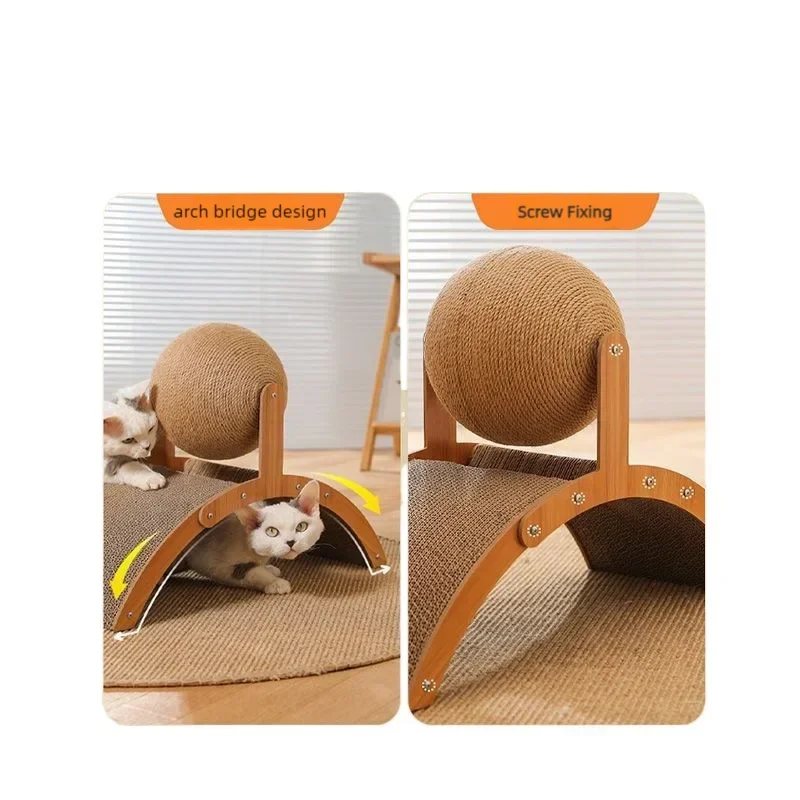 2 In 1. Cat Scratching Ball Wooden Cat Scratcher. Natural Sisal Scratch Board Scratching Column, Wear-Resistant Paw Wood Scraper