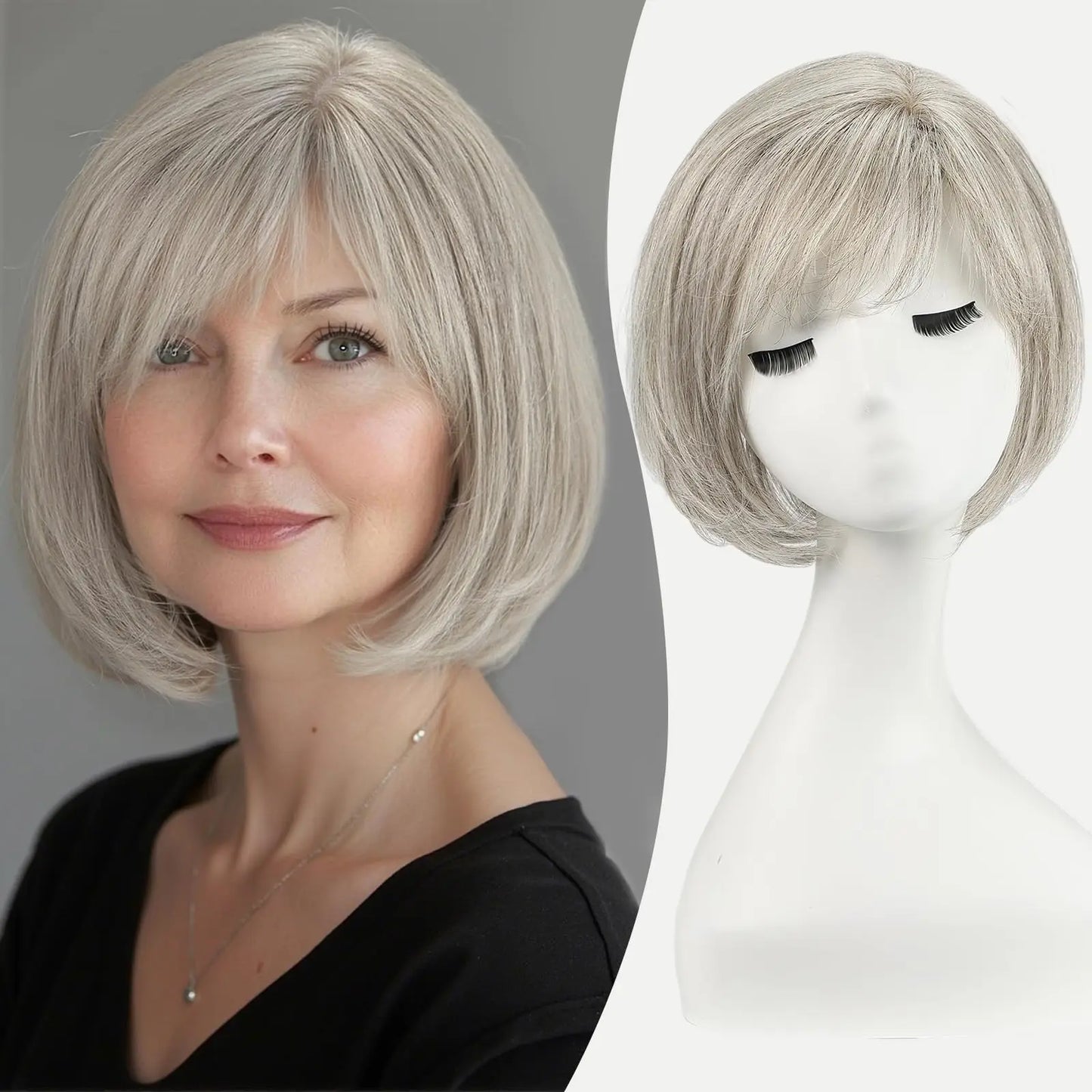 Ombre Gray Blonde Real Human Hair Toppers 6.5*6.5inch Large Base 4Clips Topper 10inch Hair Topper for Women with Bangs Side Part