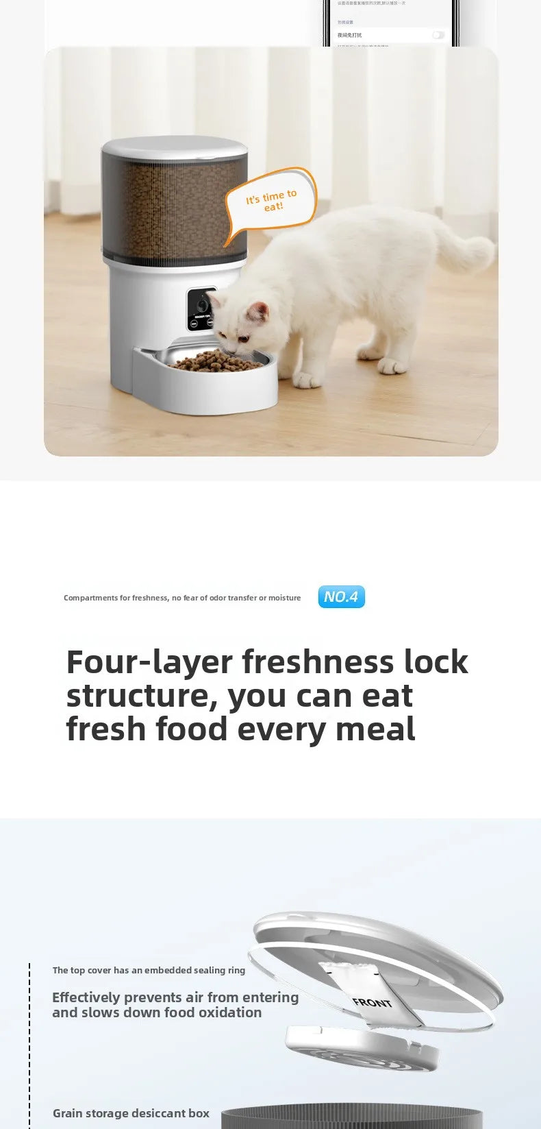 HD Video Automatic Pet Feeder for Cats Dogs 4L Smart Timed Quantitative Food Dispenser with Stainless Steel Bow Pet Supplies