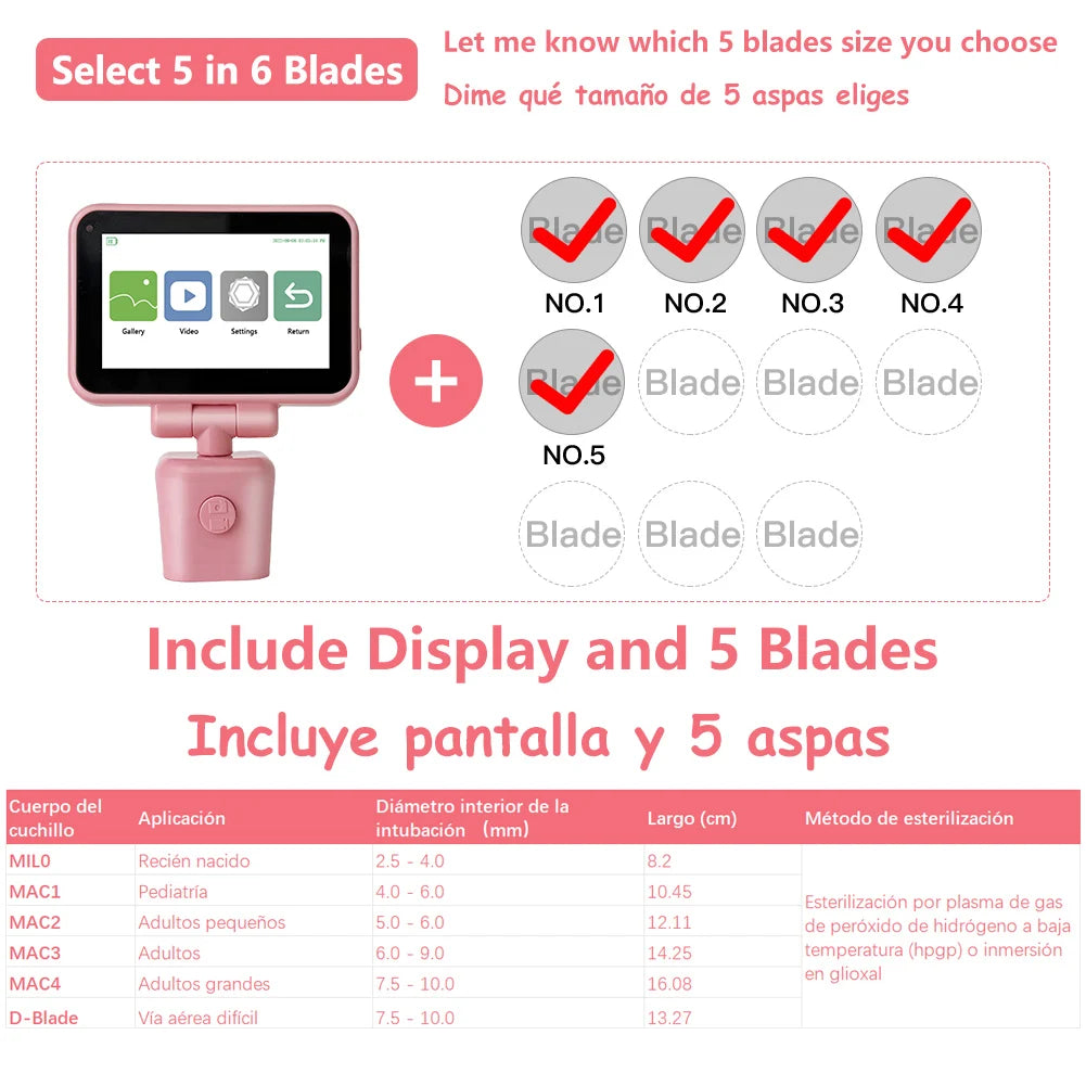 3.5" Touch Screen Video Laryngoscope for Anesthesia, 6 Blades Optional & Customizable Combination