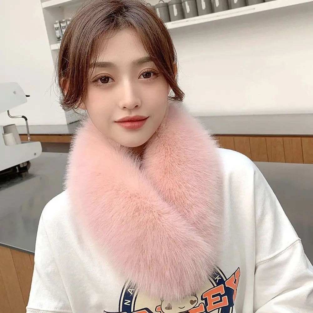 Women Hair Collar Winter Female Fur Scarf Solid Color Shawl Imitation Fur Scarf Artificial Wool Bib