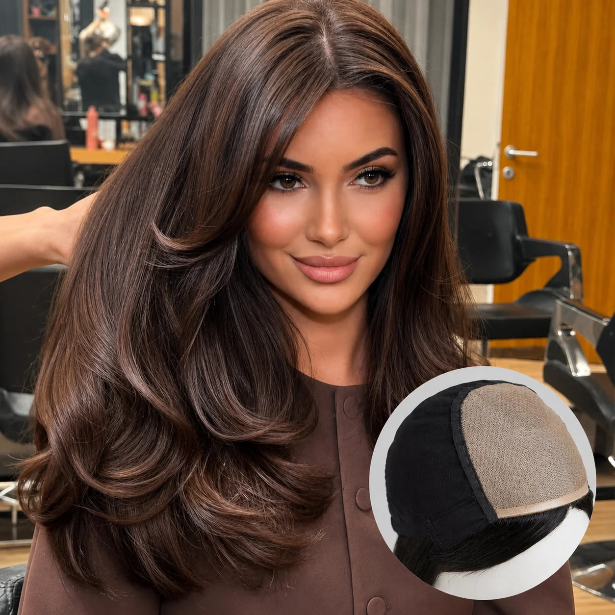 4# Brown Silk Base Hand Tied Wig with PU Edge European Hair Natural Scalp Look Light Thin Breathable Glueless Ready-to-Wear Wig