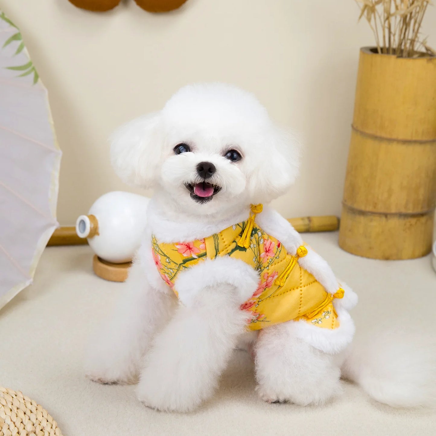 Vintage Pet Winter Warm Coat Puppy Clothes for Small and Medium Doggy Pomeranian Chihuahua Jacket With Flower Outdoor Clothing
