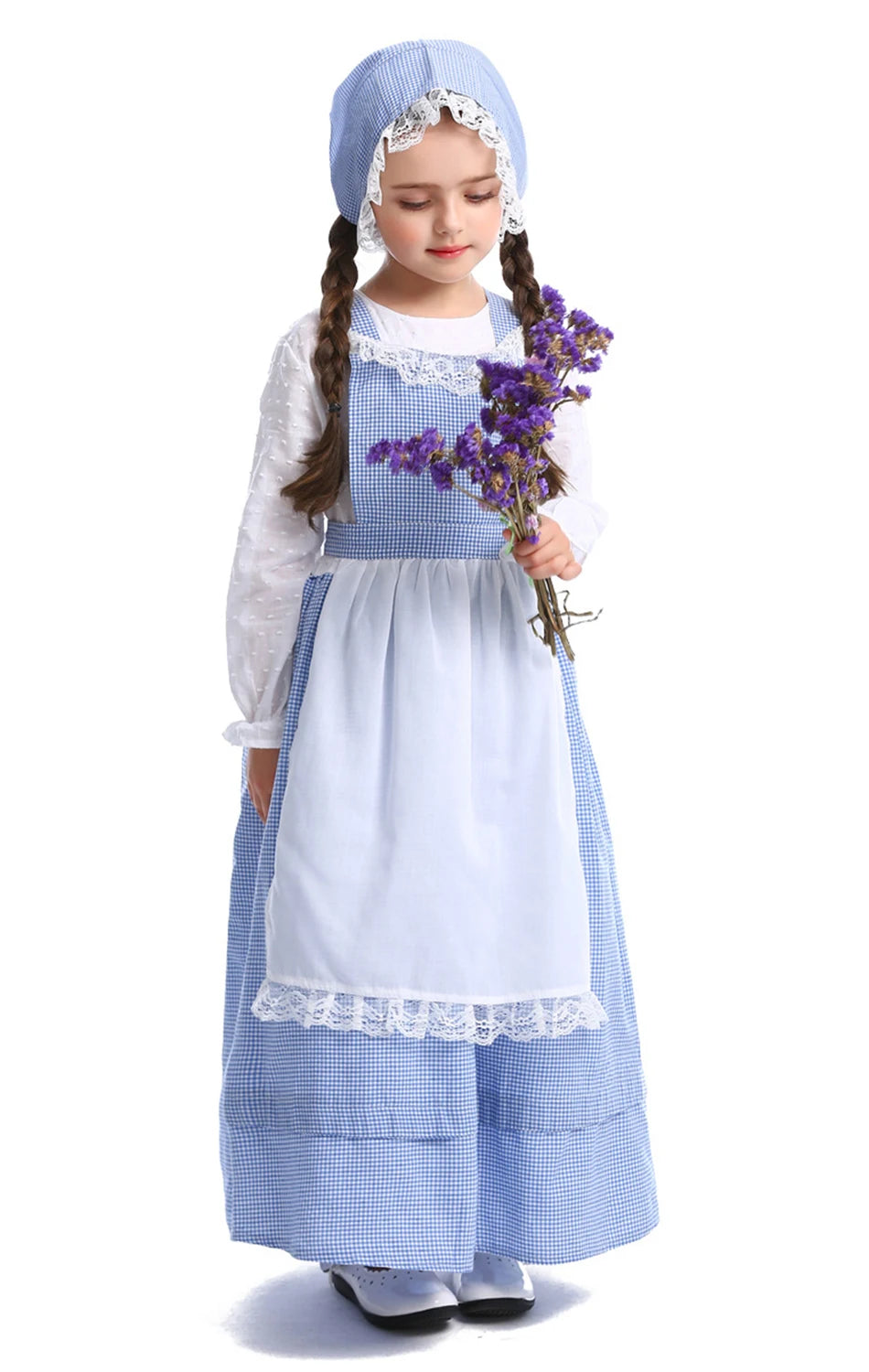 Frocks for Girls Kids Little Red Riding Hood Fairy Tale Drama Performance Costume Maid Suit Floral Pastoral Style Casual Dress