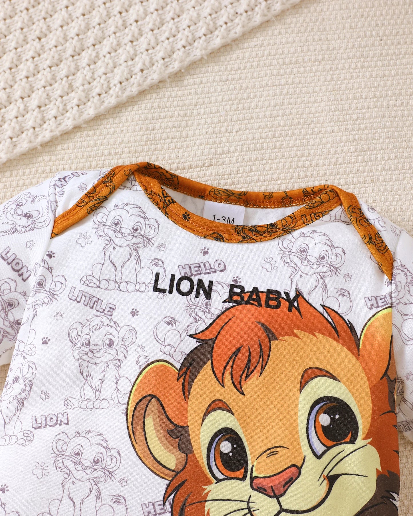 3Pcs Baby Boy Summer Set Cartoon Lion Full Print Top, Pants, Hat Fashion Set 0-18 Months Newborn Baby Boy