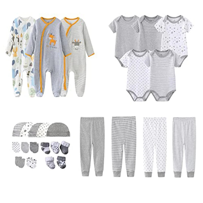 27Pieces Newborn Baby Girl Clothes Gift Set Print 100%Cotton Baby Boy Clothes Solid Color Baby Accessories