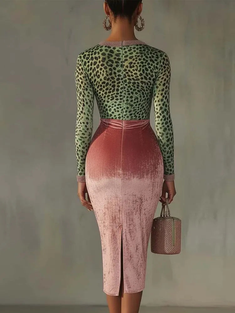 Spring And Autumn New Comfortable Casual Dress Women's Sexy V-neck Stitching Slim Wrap Hip High-waisted Long-sleeved Dresses