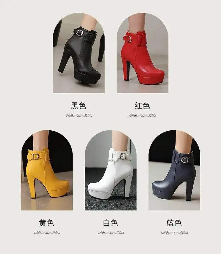 Fashion Boots Women Shoes Autumn Winter Sexy Platform Ankle Boots for Women Black Red Yellow White Short Lady Shoes Large Size