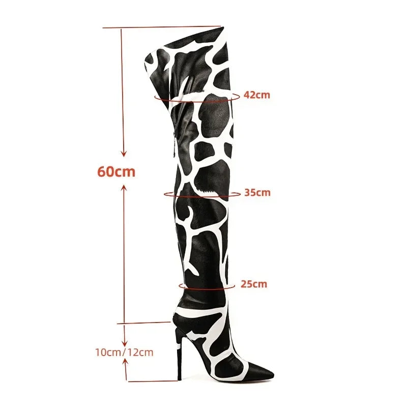 2024 Women's Euro-American Zebra Print Over-the-Knee Boots - Paneled Pointed-Toe Back-Zipper Stiletto, Plus Size Fashion Chic