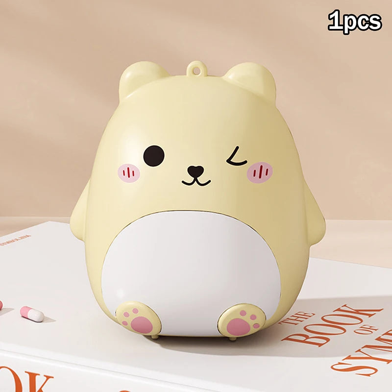 Cute Cartoon Small Bear Portable Double-layer Compartment Going Out Packed Separately Medicine Storage Plastic Pill Box Fashion