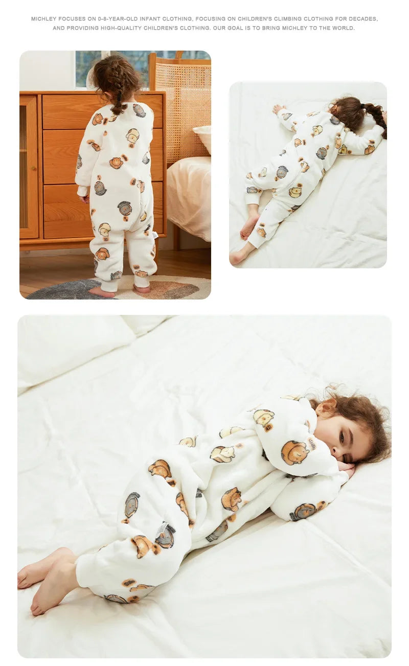 Kawaii Girls Pajamas Winter Purple Rabbit Onesie Hooded Plush Kigurumi Jumpsuit Blanket Sleeper Warm Overall Kids Nightwear Pjs