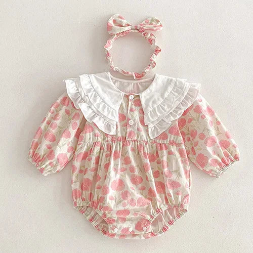 2025 New Spring Baby Sisters Dress 1-5Yrs Girl Party Dress Long Sleeved Cotton Rose Print Romper Sisters Kids Princess Dresses