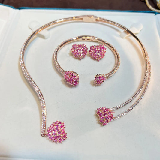 Women's Minimalist Colored Gemstone Fashion Choker, Earrings, and Bracelet Set 2026