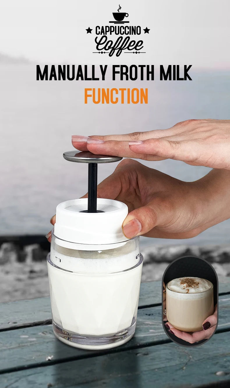 Cafelffe 3in1 Portable Coffee Machine Manual Espresso Maker For Capsule & Ground Milk Froth Hand Press Brewer hiking Travel Gif