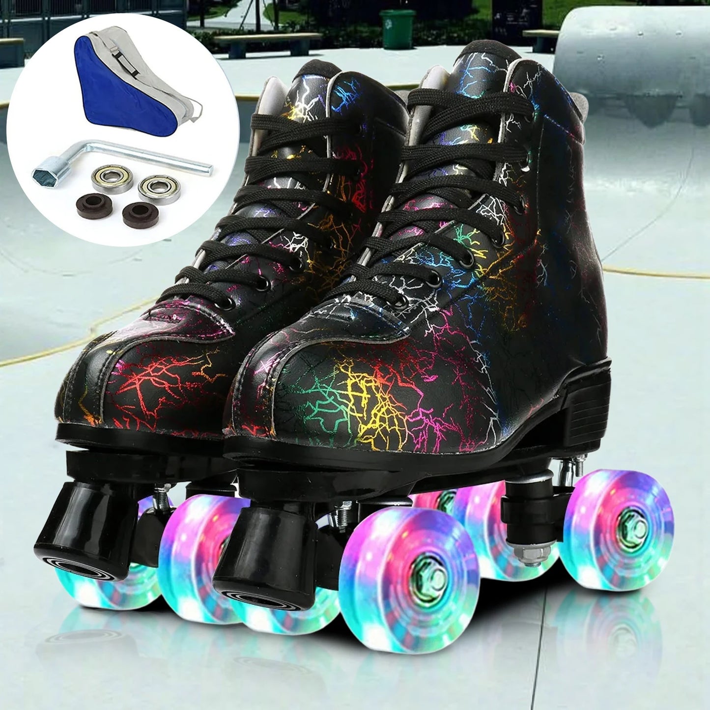 Flashing Quad Roller Skates Adult Flashing 4 Wheels Skates For Women Men Outdoor Sports Ice Skating Rink Quad Sneakers
