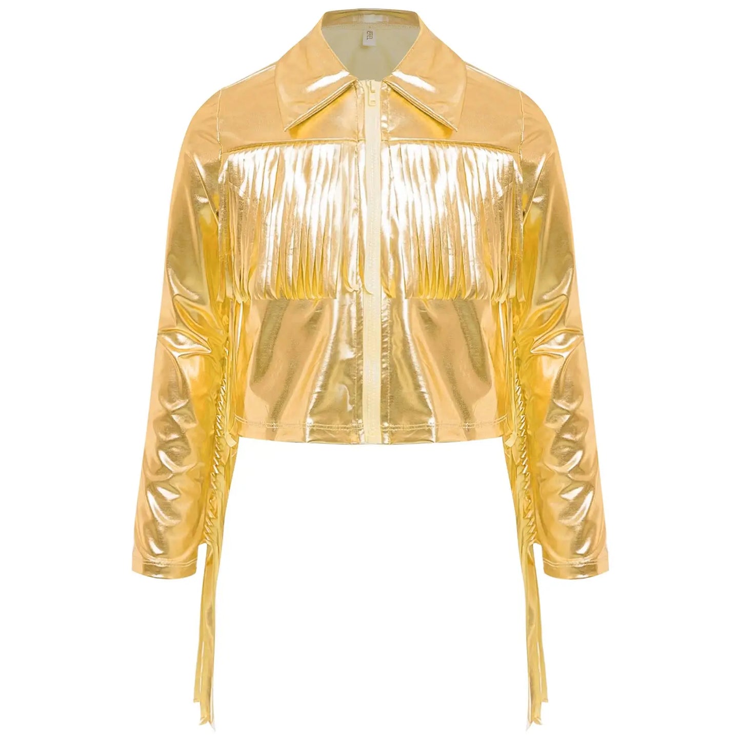 Girl's Tassels Jackets Streetwear Metallic Jazz Dance Costume Turn-Down Collar Childs Fashion Fringe Coats Jacket Party Jacket
