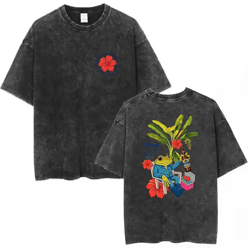 Soft Rapper Bad Bunny Vintage Washed Cotton T Shirts Debi Tirar Mas Fotos DTMF T-shirts Men's Clothing Fashion T-shirt Couples