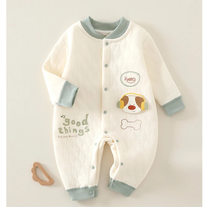 Baby Cotton Halloween Romper for  Autumn&Winter Infant Cute Dog Print Warm Onesies Boys&Girls Round Neck Jumpsuit for 6-12M