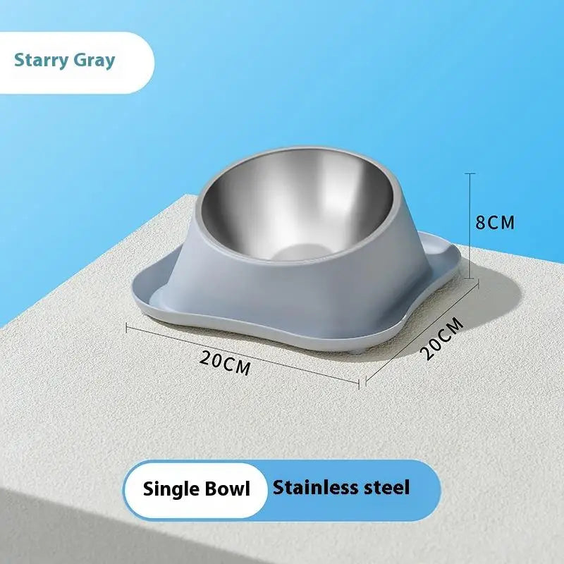 1pc Stainless Steel Double Cat Dog Bowl Cat Food Container Non-slip Base Pet Water Feeder Tilt Safeguard Neck Puppy Cats Bowls
