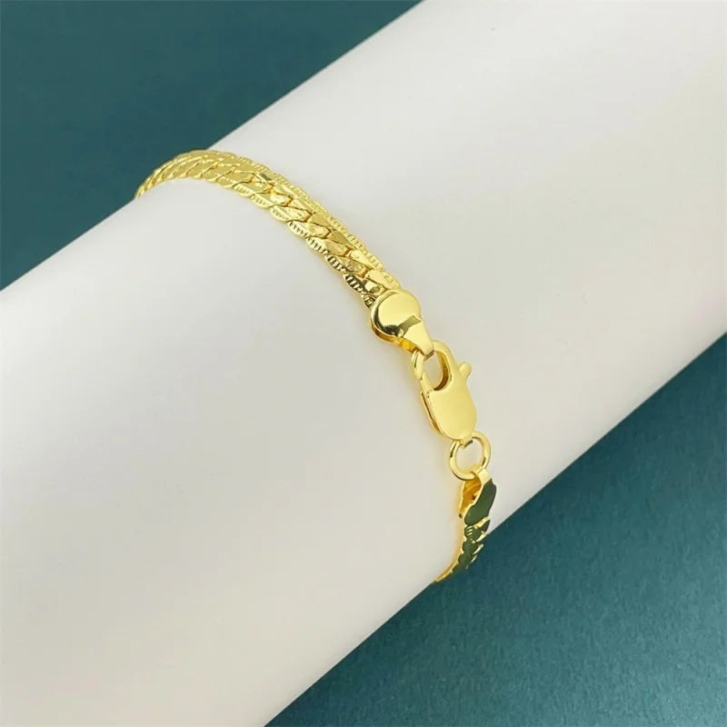 925 Sterling Silver, 18K Gold, 5mm Embossed Bracelet - Fashionable for Men and Women, Charming, Wedding Gifts and Jewelry