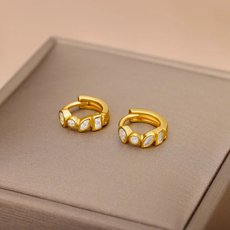 Mini Small Green Zircon Waterdrop Hoop Earrings for Women Gold Plated Stainless Steel Earrings Aesthetic Jewelry Wedding Gift