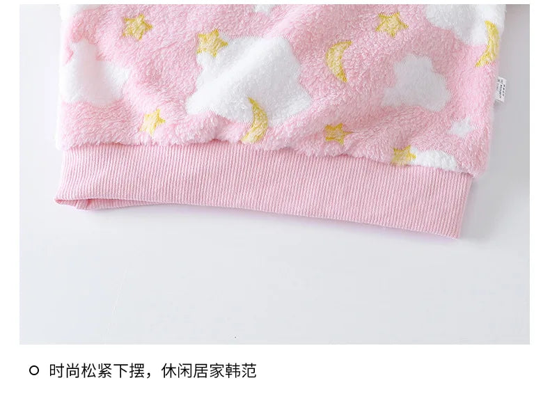 Children's Casual Soft Flannel Pajamas Sets Boys Girls Cartoon Flower Sleepwear Toddler Baby Autumn Winter Thicken Warm Pyjamas