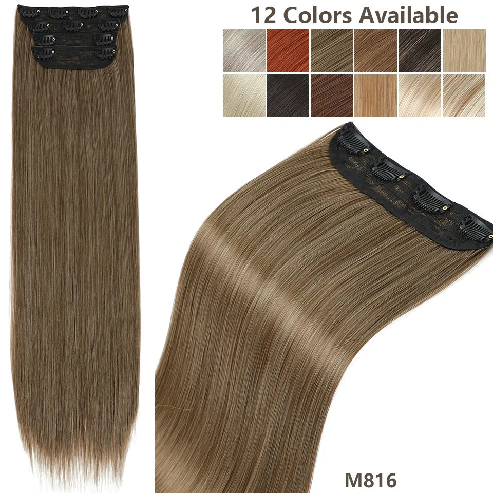 24Inches 200Grams M888 Ombre Blond 27/613 4Clips In Straight Hair Extensions Bio Heat Resistant Soft Nature Synthetic Hairpieces