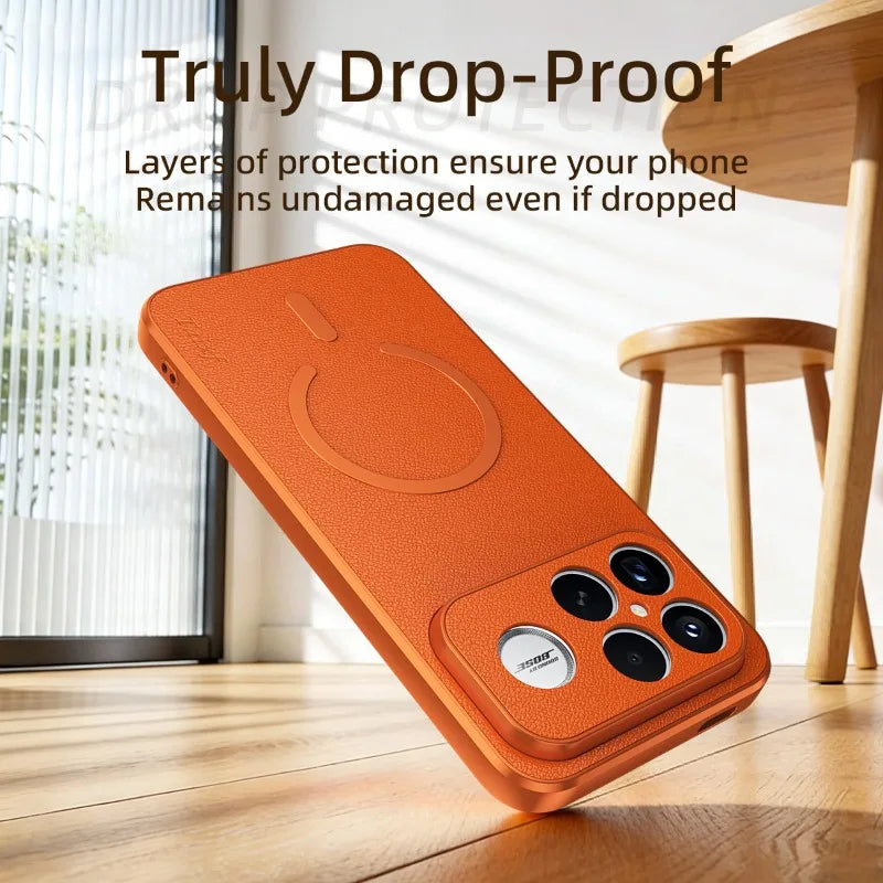 For POCO F8 Ultra Goat Leather TPU Frame Shockproof Case For Redmi K90 Pro Max Built-in Magnetic Strip Lens Protection Shell