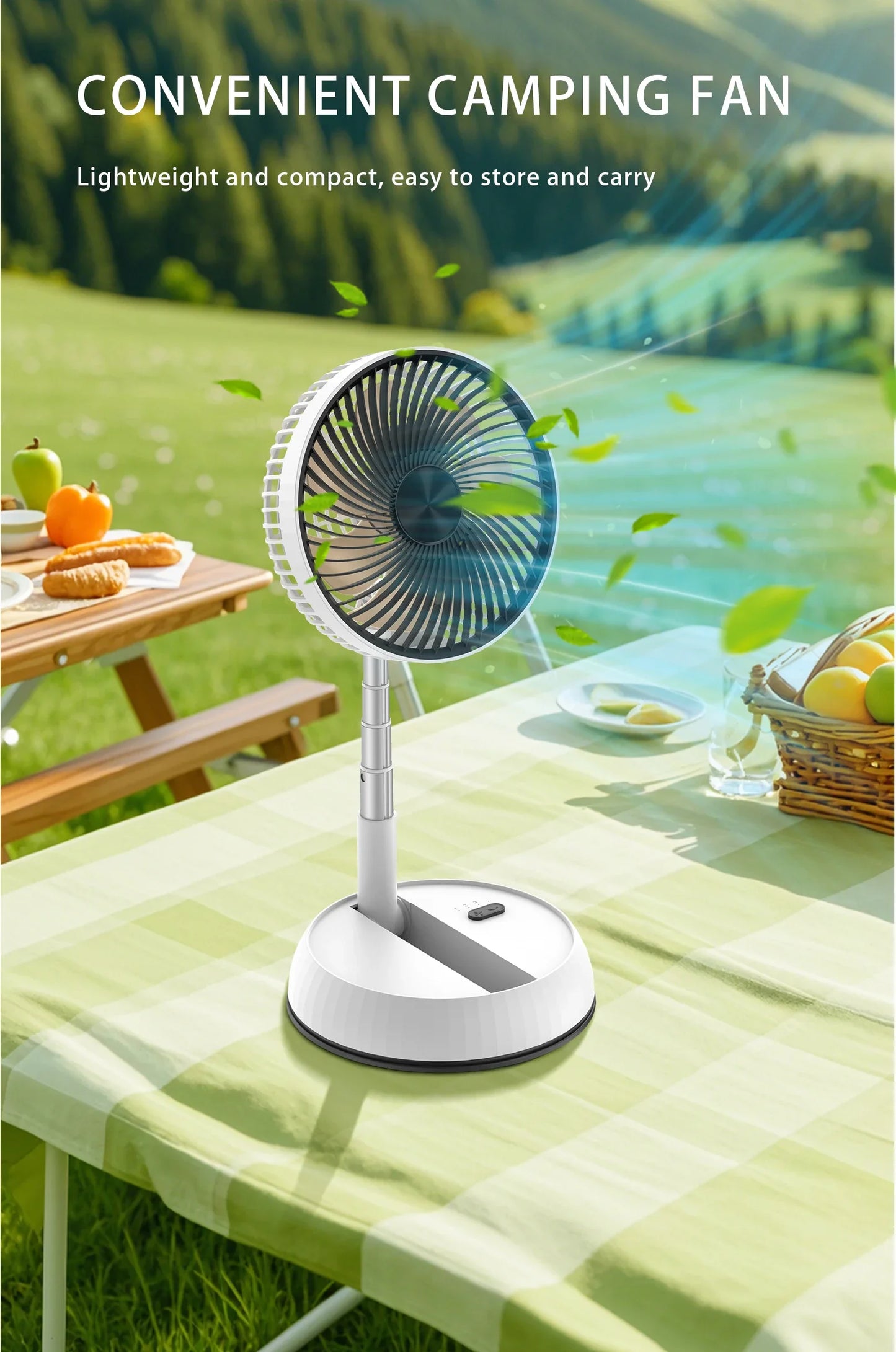 2026 Remote control retractable folding vertical fan USB outdoor camping convenient fan 180 °+90 ° shaking 8-inch desktop fan