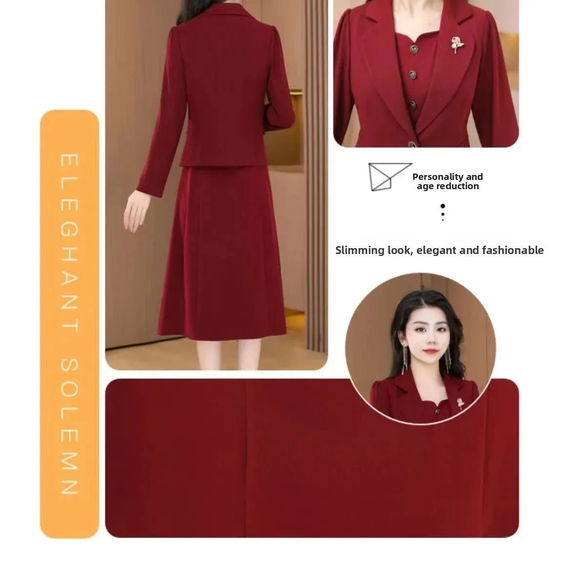 Elegant Slimming Autumn Winter Wedding Dress Set Long Ankle Length Cocktail Dresses with Suit Jacket for Wedding Banquet