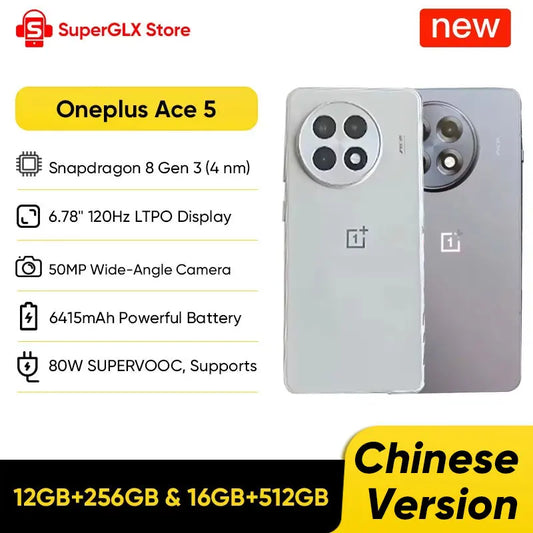 Oneplus Ace 5 Unlocked 5G Smartphone Snapdragon 8 Gen 3 6.78" AMOLED 120Hz Display 6415mAh 80W Charger 50MP Camera Android 15.0